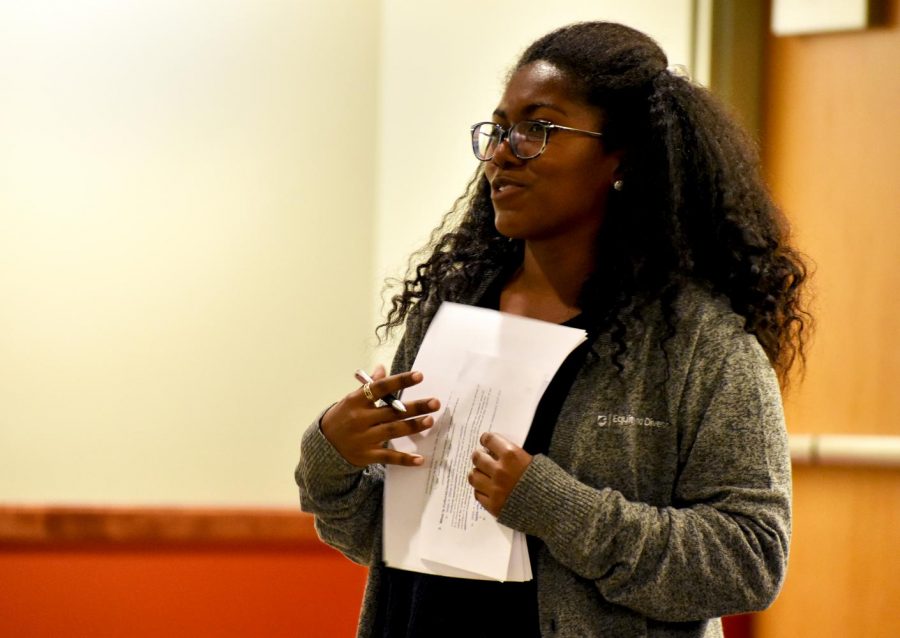 Jayda Moore, one of the Social Justice Peer Educators from Diversity Education, discusses how culturally appropriated costumes can be disrespectful and harmful to marginalized groups.  The presentation and following forum was sponsored by ASWSU.
