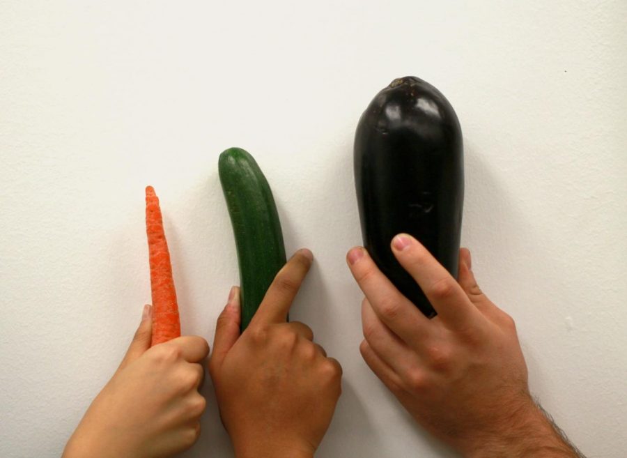 A photo illustration that demonstrates size doesnt matter using various vegetables.