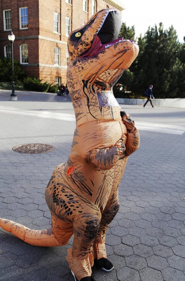 Freshman Jeffrey Kranz dressed up as a Tyrannosaurus Rex for Halloween on Tuesday. 
Q:  Why did you choose this costume?
A:  Why not?