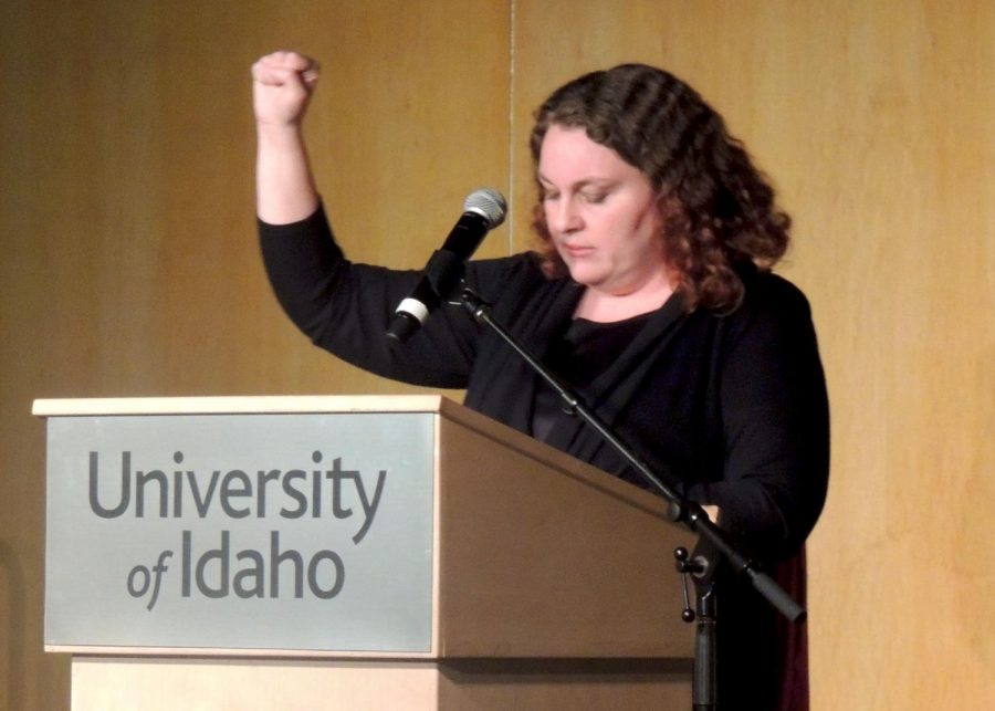 University of Idaho psychology professor Traci Craig performing at a past “F-Word Live Poetry Slam” event.