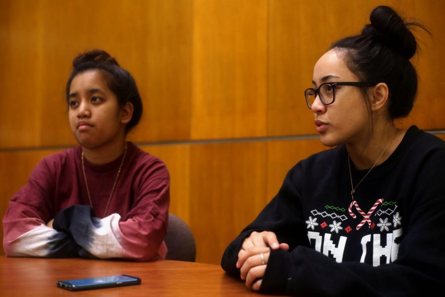Senior global politics and comparative ethnic studies major Roanna Zackhras, left, and senior biology major Ula Pele say officials could promote diversity by visiting the Samoan community on campus.