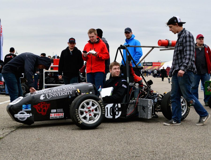 Formula SAE Racing club President Kevin Basler at a 2016 race in Michigan. When a car is finished, they test run it every weekend until the annual competition.