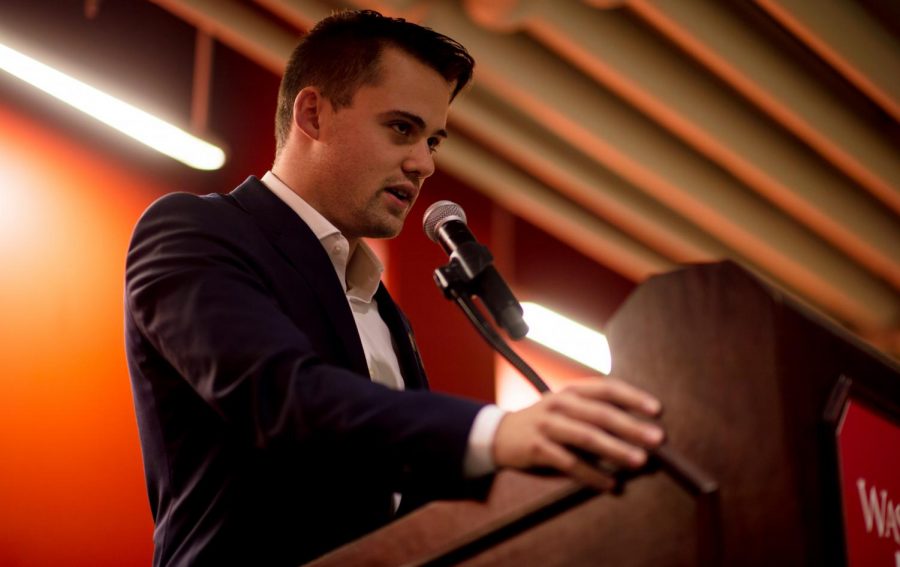 Former WSU Young Republican President James Allsup speaks at a debate on Oct. 12, 2016. Allsup’s account was one of the many shut down by Twitter last month due to their new regulations on abuse and violence.