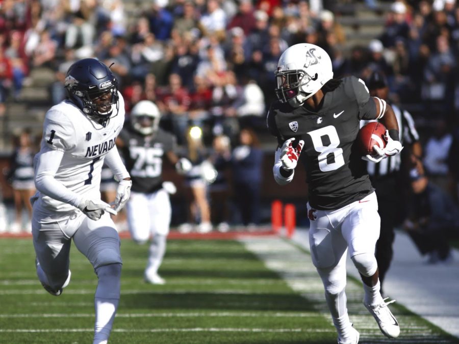 Junior wide receiver Tavares Martin Jr. races down the field during the WSU vs. Nevada game Sept. 23, 2017.