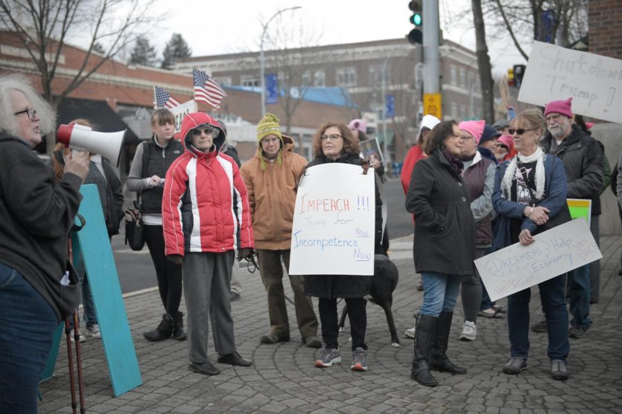 People rallied together to show their disapproval of the presidency and the Republican party at Pine Street Plaza on Saturday.