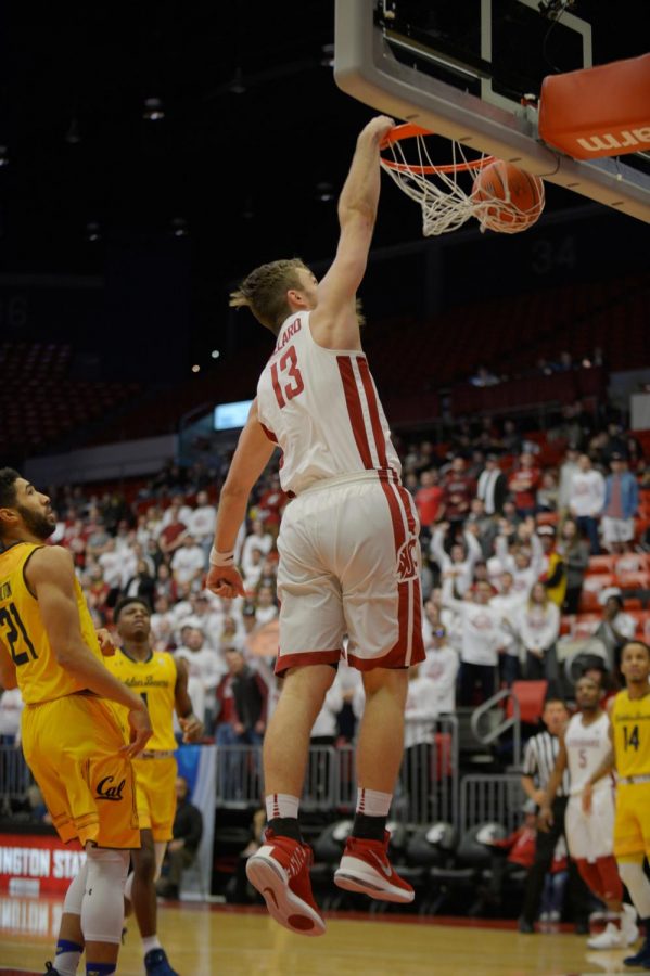 Sophomore Forward Jeff Pollard dunks the ball against the California Golden Bears Saturday afternoon at Beasley Coliseum.