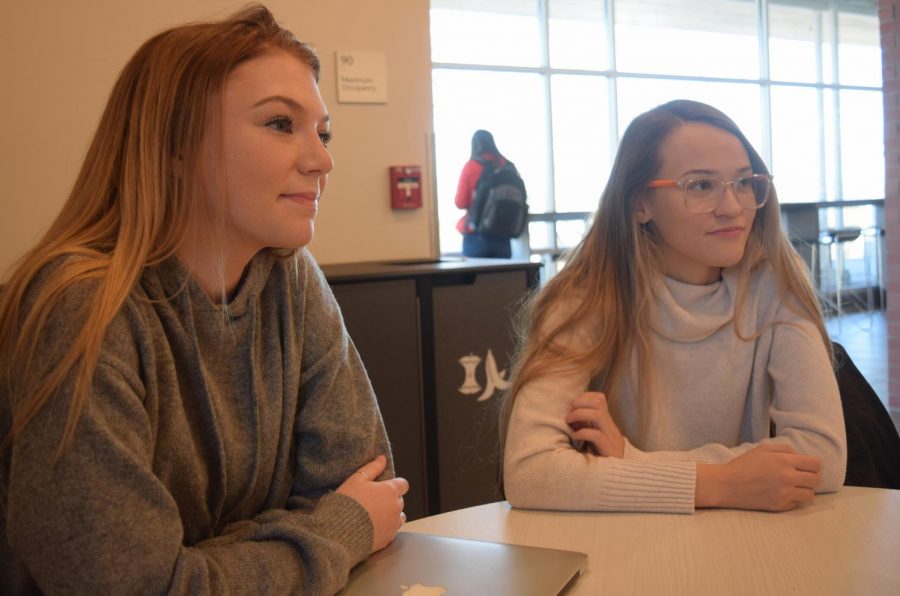 AXO Assistant Philanthropy Chair Lily Friebel, left, and President Emma Johnson and talk about their upcoming events that aim to raise money for their local philanthropy, Alternatives to Violence of the Palouse.