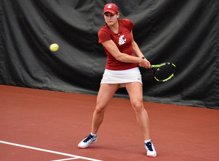Senior Barbora Michalkova winds up to connect with the ball in an attempt to continue the rally during her match against Stanford on Friday. 
