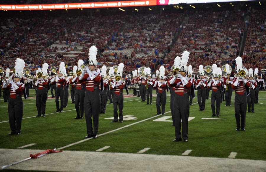 The WSU Cougar Marching Band performs at halftime during the football game against Boise State 
on Sept. 9 at Martin Stadium. It received a 2.5-percent cut from its S&A fees request.