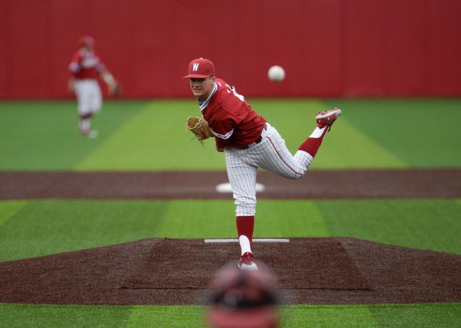 Freshman left-handed pitcher Bryce Moyle throws a pitch during the game against Gonzaga on April 3 at Bailey-Brayton Field.
