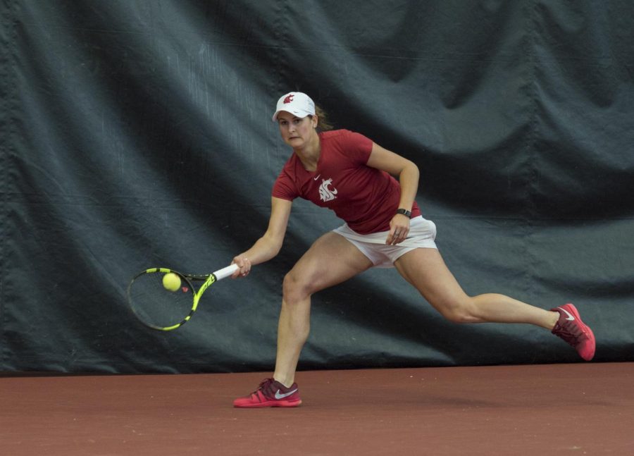Senior Barbora Michalkova makes contact with the ball to keep a rally going during her match against Colorado on Sunday.