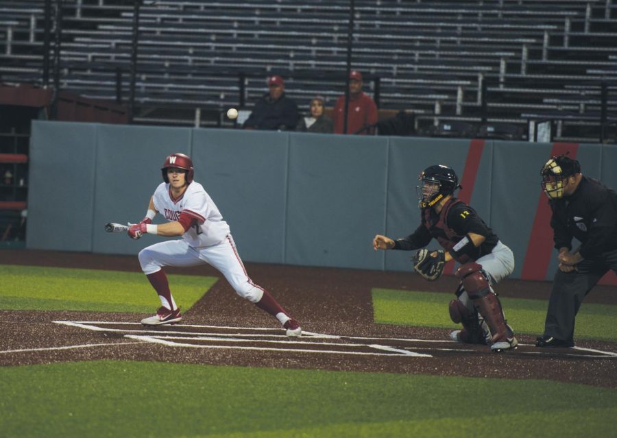 Sophomore outfielder Danny Sinatro fouls off a ball in a game against USC on May 11 at Bailey-Brayton Field. 