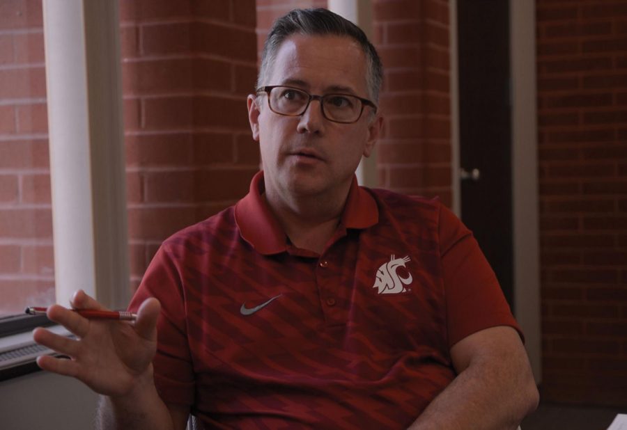 Phil Weiler, vice president of marketing and communications at WSU, describes steps the university has taken to improve window safety on campus Tuesday.