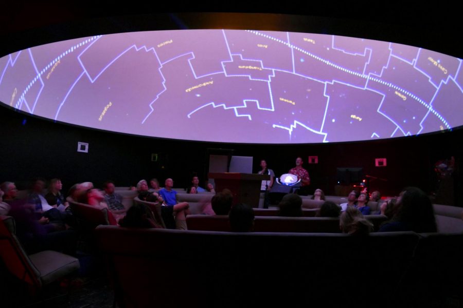 Guy Worthey, planetarium co-director and WSU astrophysics professor, teaches his audience about constellations and galaxies during his ‘Galaxies like Dust’ show Friday in the WSU Planetarium. He said the planetarium is a perfect date opportunity. 