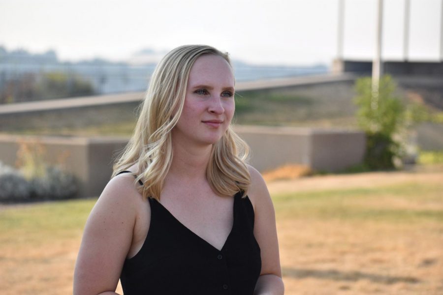 ASWSU President Savannah Rogers talks about her decision to come to WSU instead of the University of Washington during an interview on top of the Holland-Terrell Library on Tuesday.
