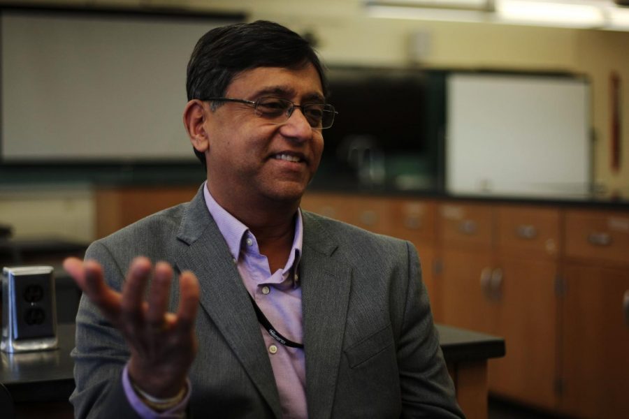 Dr. Hanu Pappu, department of plant pathology professor, discusses insects and diseases that can damage certain crops and his work in finding ways to prevent them Thursday at Johnson Hall.