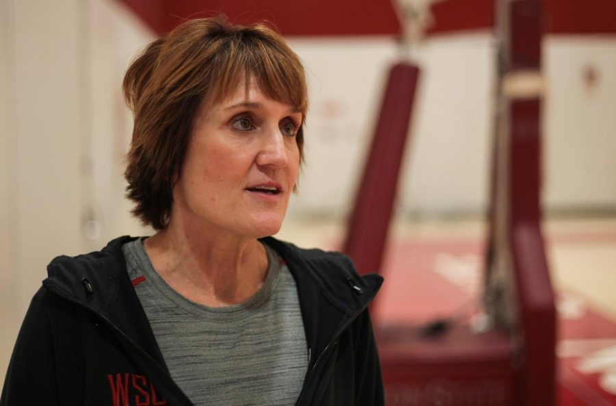 WSU women’s basketball Head Coach Kamie Ethridge talks about her past as a coach and player as well as the upcoming WSU season Sept. 7 at the team’s practice court in Bohler Gym.