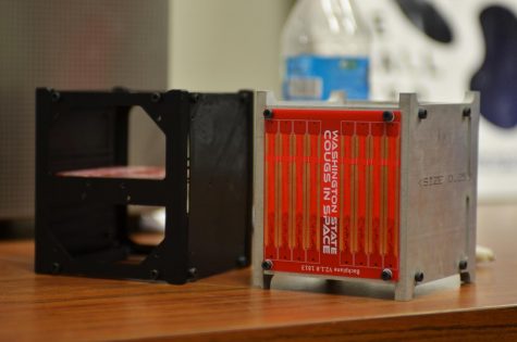 One of the designs for the nano-satellite built by the WSU Cougs in Space club on Oct. 14, 2018 in the electrical and mechanical engineering building.