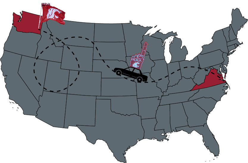 Travis Crawford traveled 2,721 miles to reach Pullman and enjoy ESPN College GameDay. He drove for four days from Virginia Beach, Virginia, and only stopped in Pennsylvania, Minnesota and Montana.