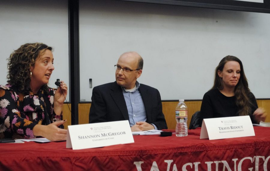 A panel discusses microtartgeting in politics and in social media Thursday in Goertzen Hall.