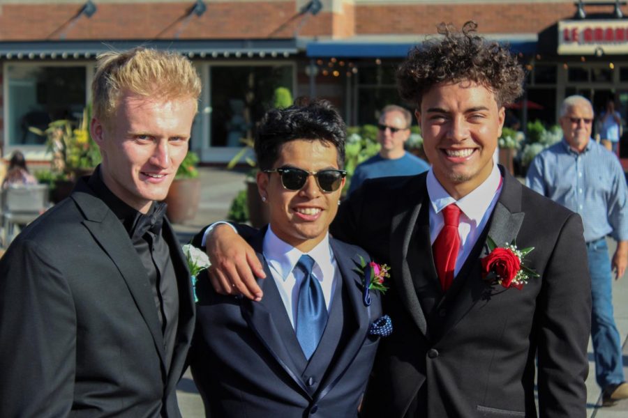 Sam Showalter, from left, freshman Timmy Neville and former WSU student Jeffrey Young at the 2018 Lake Washington High School senior prom.