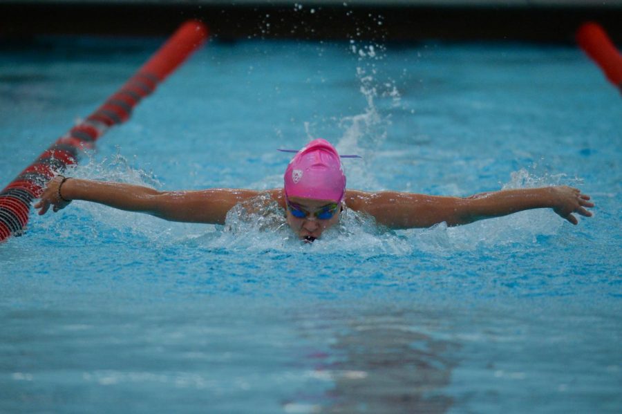 Junior butterfly swimmer Luci Brock finishes second in the women’s 200 meter butterfly heat against Boise State on Sept. 14 at Gibb Pool. WSU hasn’t faced Wyoming since 1993 when it won 50-36.