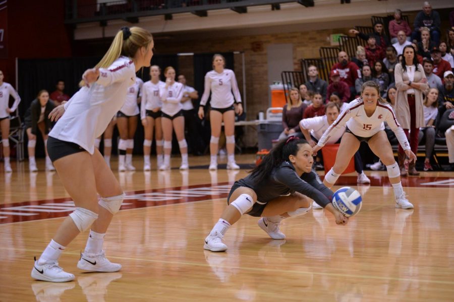 Junior+libero+Alexis+Dirige+receives+a+strike+from+Stanford+on+Nov.+16+at+Bohler+Gym.+The+Cougars+lost+to+Stanford+in+the+third+round+of+the+NCAA+Tournament+to+end+their+2018+season.