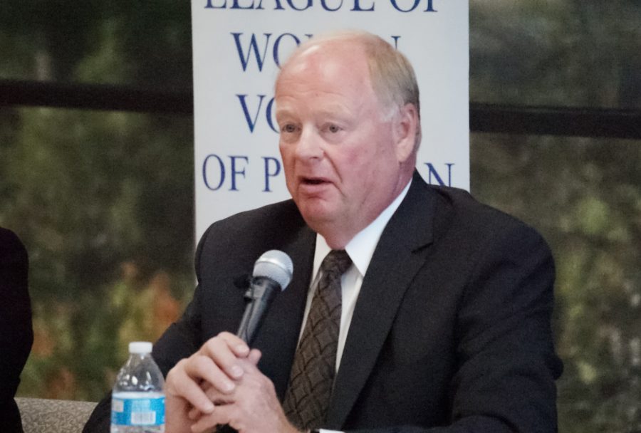 Washington State’s 9th Legislative District Position 2 incumbent Joe Schmick, R-Colfax, answers a question at a voters forum held by the League of Women Voters of Pullman on July 18 at the Neill Public Library in Pullman.