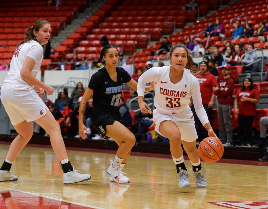Freshman Guard Cherilyn Molina attempts to make a layup in a game against Warner Pacific on Oct. 29 in Beasley Coliseum.