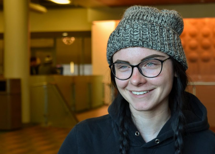 Get involved and branch out, soon-to-be graduate Kaleigh Kessel says, while expressing her aspirations for helping others and how her inspiration stems from social work in the CUB Thursday afternoon.