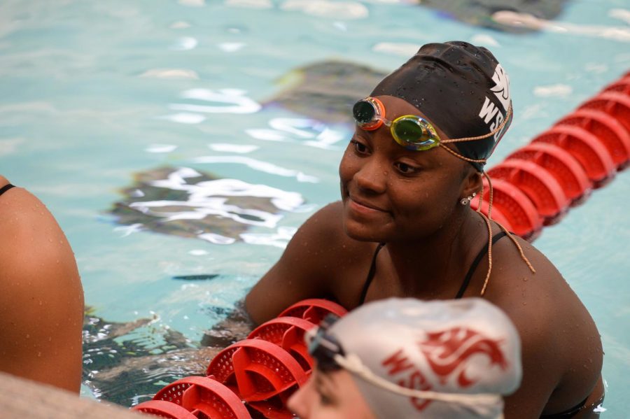 WSU+freshman+swimmer+Keiana+Fountaine+at+practice+Tuesday+at+Gibb+Pool.+Fountaine+was+hesitant+to+go+to+college%2C+however%2C+with+support+from+her+family+she+found+her+place+at+WSU.