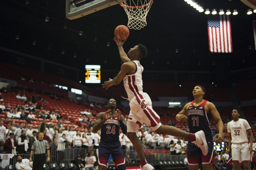 Redshirt freshman guard Jamar Ergas lays up the ball in the game against the University of Arizona on Jan. 31 in Beasley Coliseum.