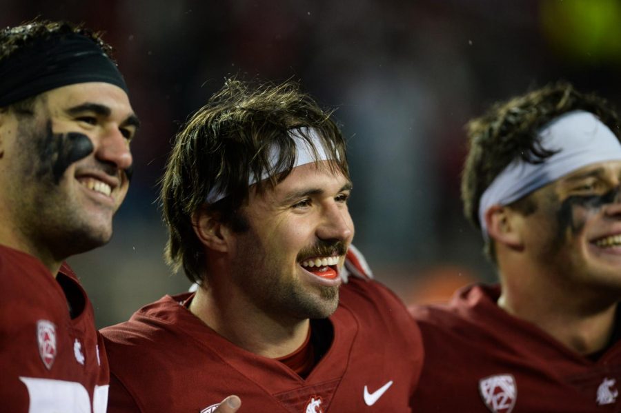 Graduate+quarterback+Gardner+Minshew+poses+for+photos+after+their+19-13+win+against+California+on+Nov.+3+in+Martin+Stadium.+Minshew+finished+second+in+the+nation+in+passing+completion+percentage+and+first+in+completions.