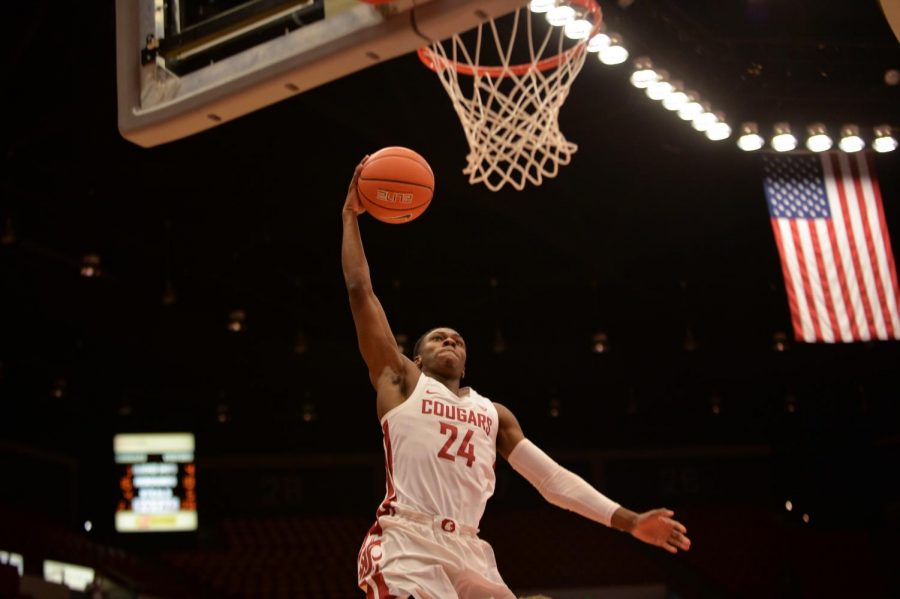 Senior guard Viont'e Daniels dunks the ball after shaking off the Stanford defense in the second half of Saturday's game at Beasley Coliseum. 