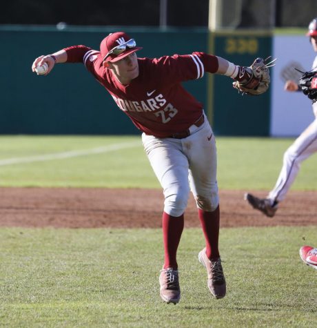 Freshman infiedler Kodie Kolden started right off the bat in the Cougars season opening series against Saint Marys. He said it was difficult to control his emotions in his first collegiate game. “It was a little nerve racking, but I’ve settled in,” he said.