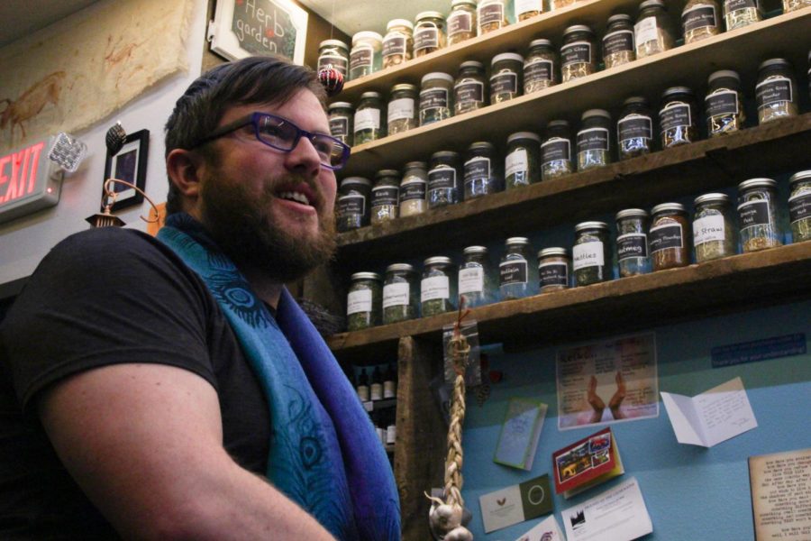 Owner of SAM’s Apothecary, Kraig “Sam” Brown, says alternative spiritualities thrive in Pullman Thursday night at his shop.