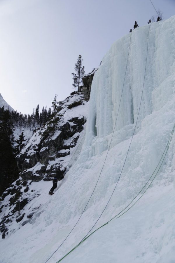 Jacob Jones, a Whitman County news reporter, climbs the a new route set up for the group Saturday at the Canmore Junkyards in Alberta, Canada.