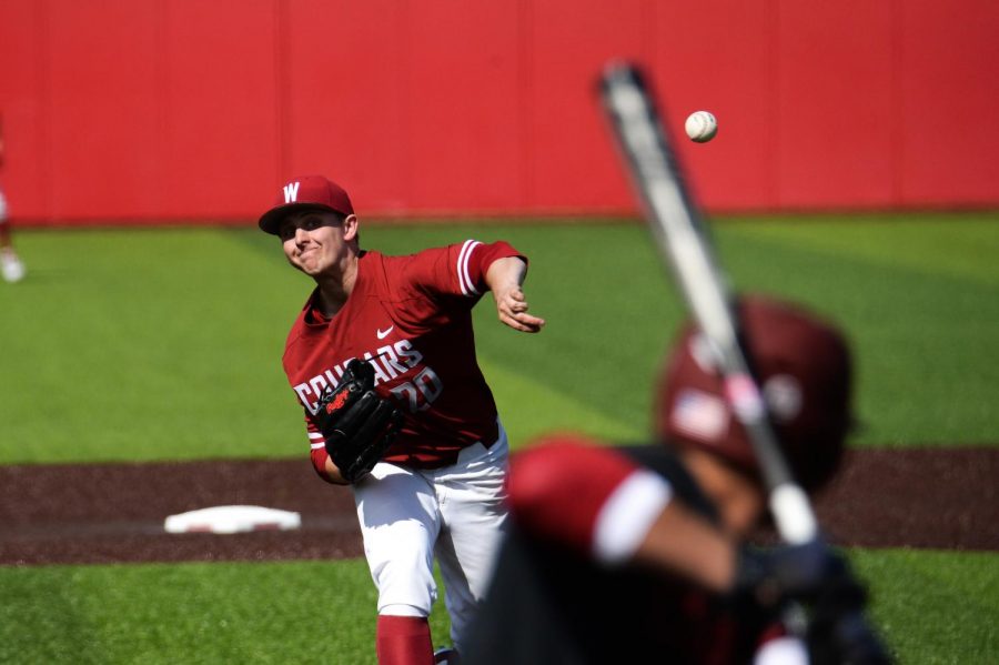 Then-junior left-handed pitcher AJ Block throws a pitch during the game against Stanford on March 30, 2019, at Bailey-Brayton Field.