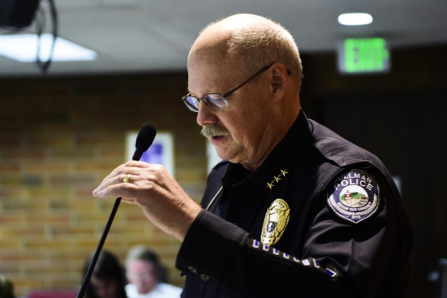 Pullman City Police Chief Gary Jenkins talks about the need for a new captain position on the force Jan. 15 at City Hall.