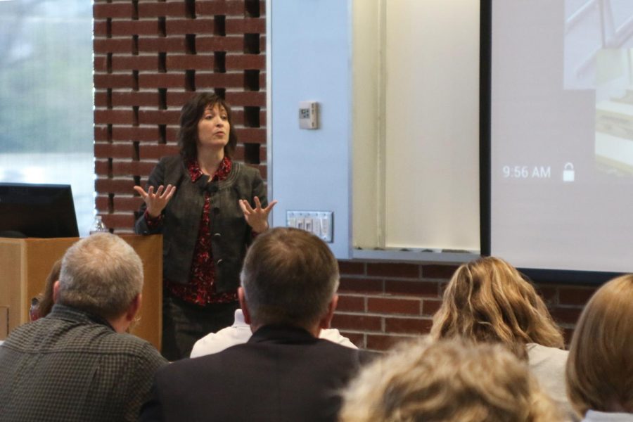 Mitzi Montoya, finalist for the provost position, answers questions about her perspective on various subjects and the things she values Monday morning at the PACCAR Environmental Technology Building.