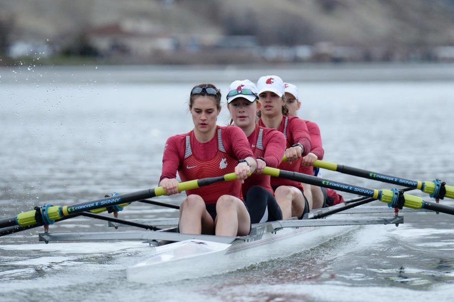 The WSU rowing team competes in a race against Oregon State University, Loyola Marymount and Gonzaga on March 24 at Wawawai Landing.