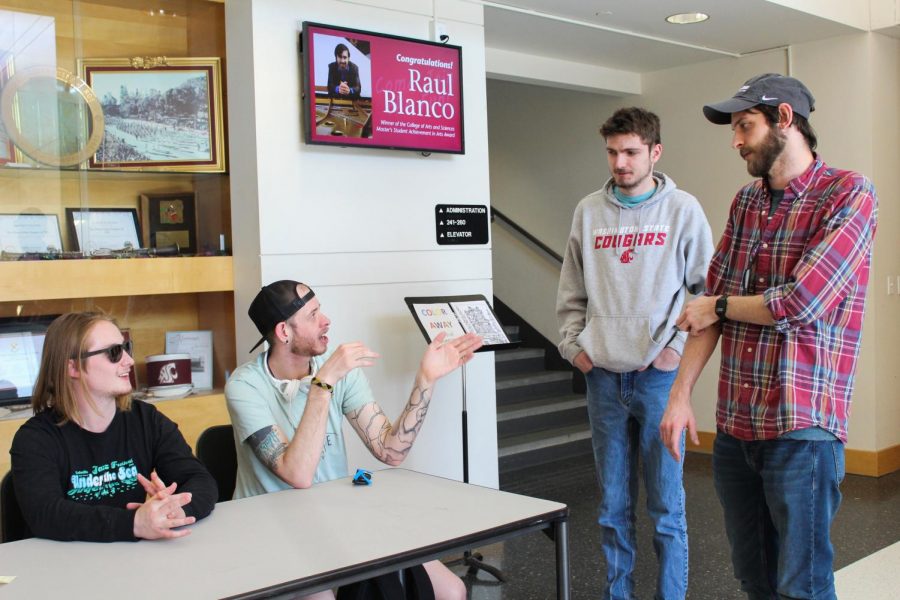 North Paw members and WSU music students discuss how they got together Wednesday afternoon at the Kimbrough Music Building.
