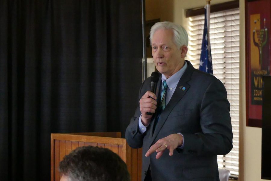 Mayor Glenn Johnson stresses the importance of intergovernmental cooperation during the State of the City address on Tuesday afternoon at Banyans on the Ridge.