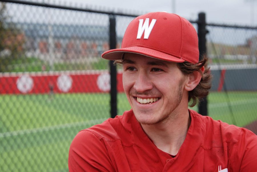 Junior infielder Dillon Plew discusses his mothers positive impact on his time playing baseball on Wednesday at Bailey-Brayton Field.