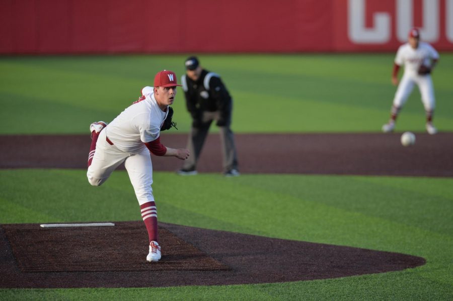 Freshman right-handed pitcher Zane Mills pitches in the fifth inning of the game against Stanford on March 29 at Bailey-Brayton Field.