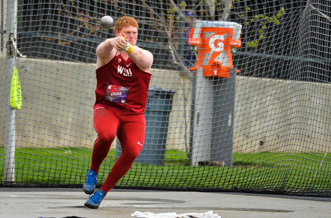 Redshirt+senior+Brock+Eager+finishes+a+turn+in+the+hammer+pit.+He+finished+first+in+the+hammer+throw+at+the+Mike+Fanelli+Track+Classic+last+weekend.++