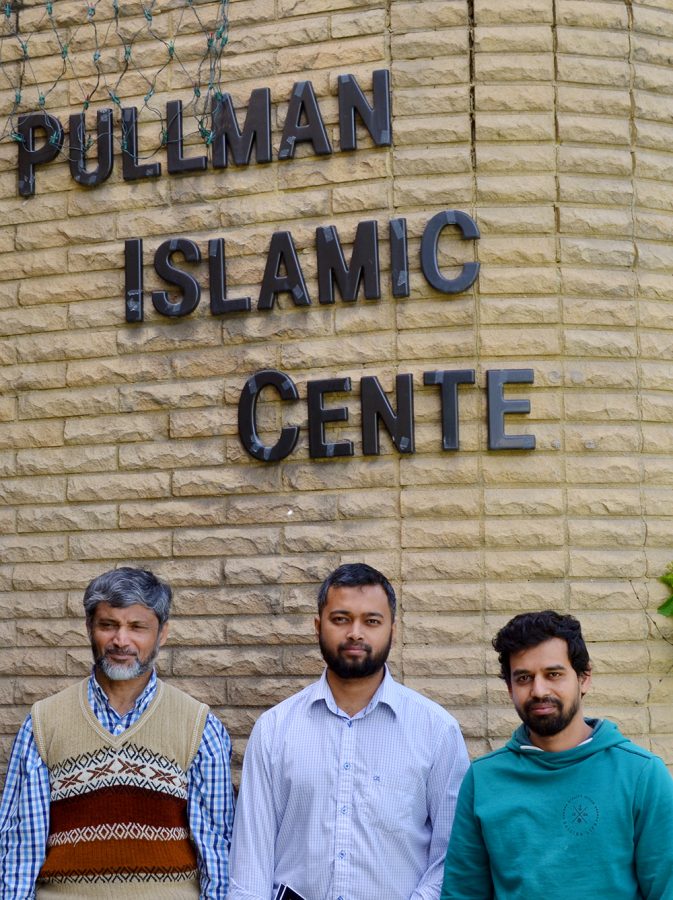 From left to right, Mohammed Riazul, president of Islamic Center, and Adnan morshad, treasurer at The Islamic Center and undergraduate at WSU stand with a friend outside the Pullman Islamic Center. 