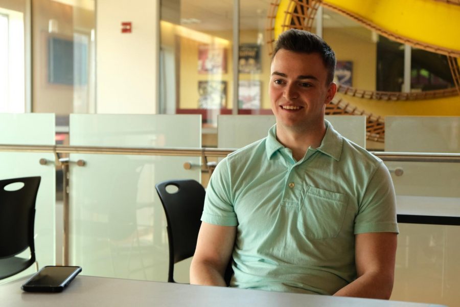 Recent Air Force ROTC graduate Austin Corbin discusses his motivations for joining the Air Force ROTC program during a May 8 interview in the CUB.
