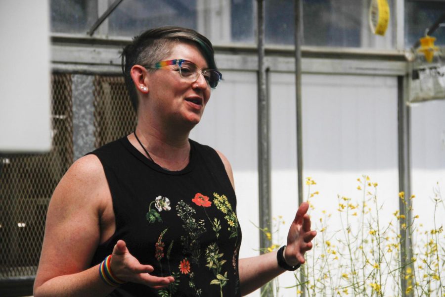 Rachel Olsson, a doctoral candidate at Washington State University, describes what theyve experienced being out on the Palouse at the Entymology Greenhouse Tuesday afternoon. 