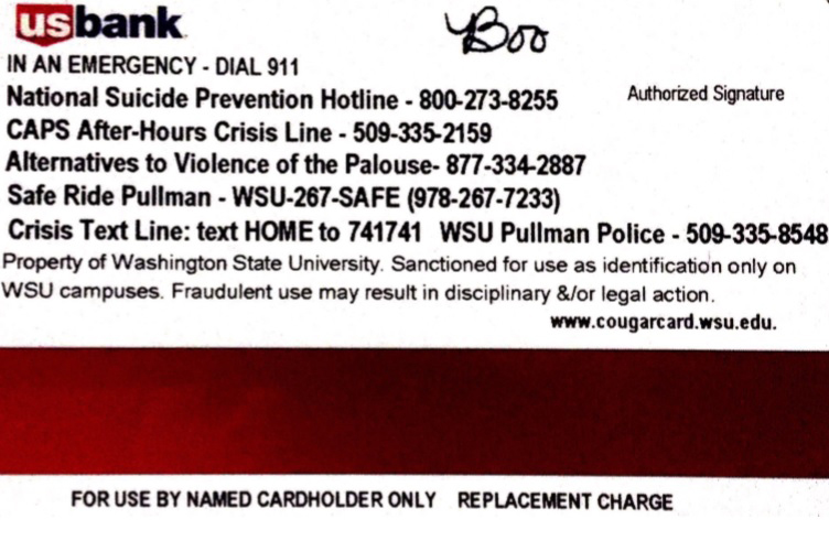 The new Cougar Cards, already in circulation, display a list of emergency numbers.